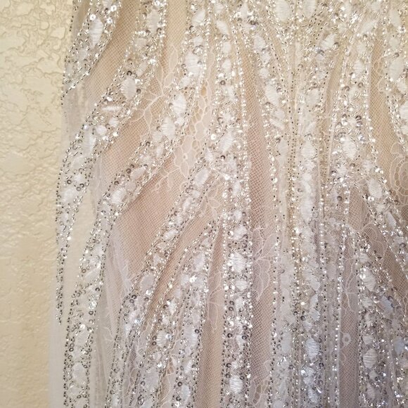 Off White Tulle Chantilly Lace Beaded Sequin Mermaid Wedding Dress 2 - Picture 9 of 9